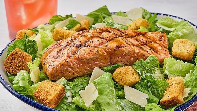 Classic Caesar Salad with Grilled Salmon**