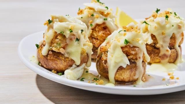 Crab-Topped Seafood-Stuffed Mushrooms