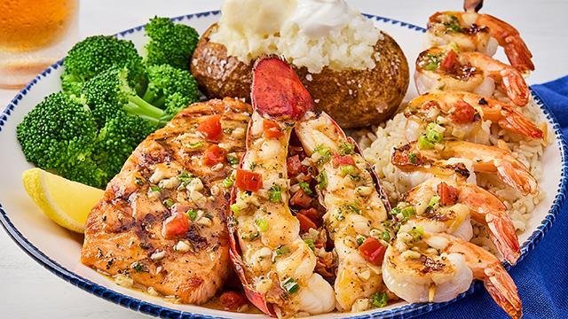 Grilled Lobster, Shrimp and Salmon**