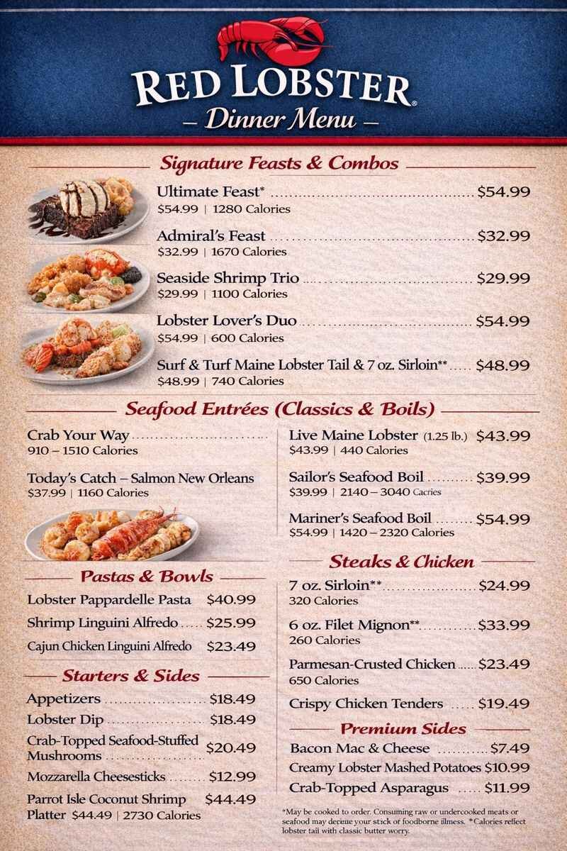 Red Lobster Dinner Menu